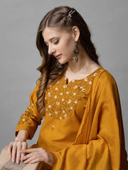 Women Kurta Pant Dupatta Set-1152MUSTARD