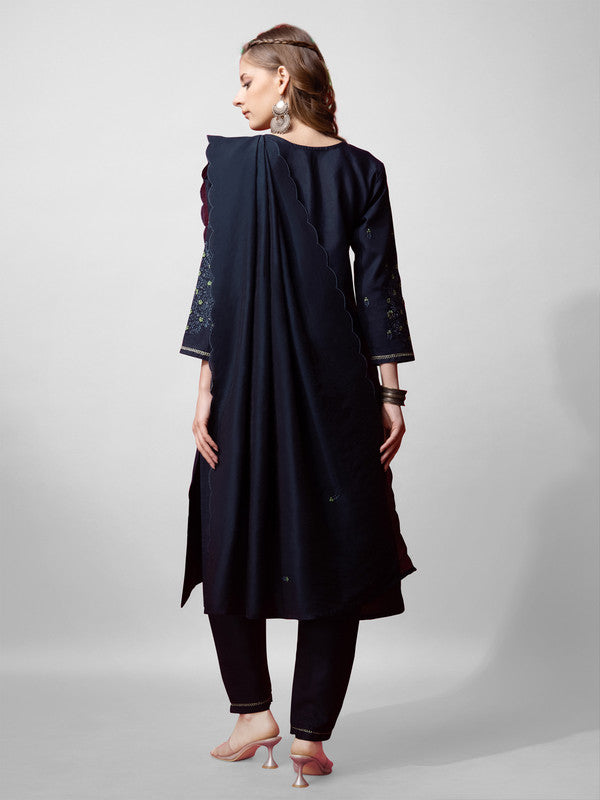 Navy Blue Cotton Kurta Set with Dupatta | Women's Kurta Sets