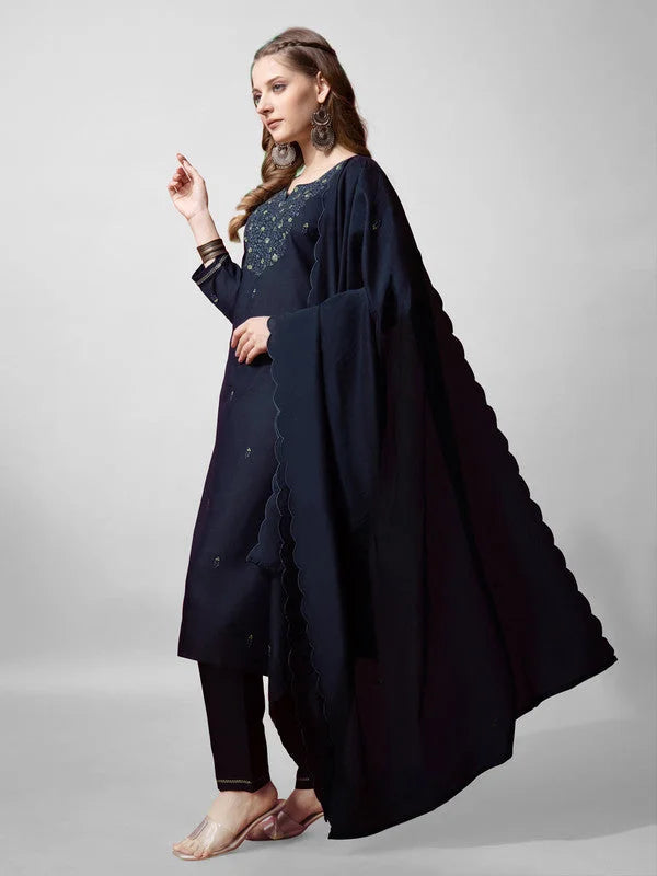Navy Blue Cotton Kurta Set with Dupatta | Women's Kurta Sets