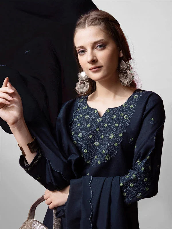 Navy Blue Cotton Kurta Set with Dupatta | Women's Kurta Sets