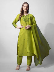 Women Kurta Pant Dupatta Set-1152PARROT