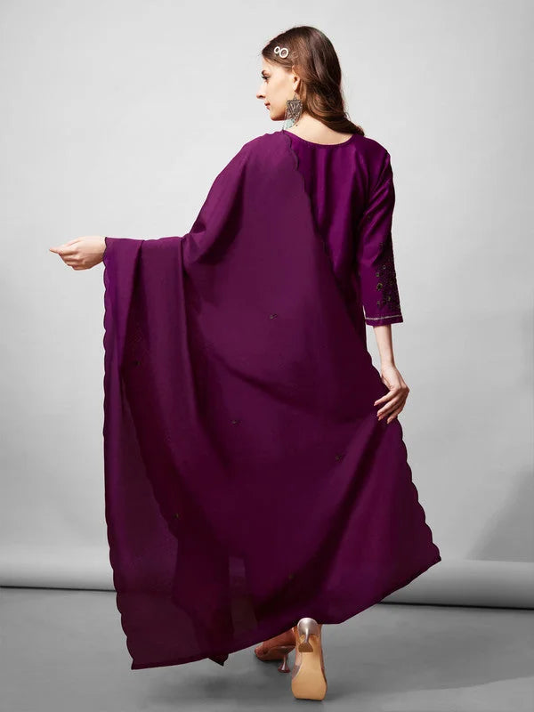 Purple Cotton Kurta Set with Dupatta- Indian Women's Fashion