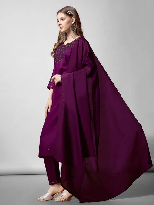 Purple Cotton Kurta Set with Dupatta- Indian Women's Fashion