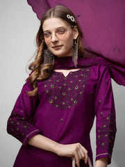 Women Kurta Pant Dupatta Set-1152PURPLE