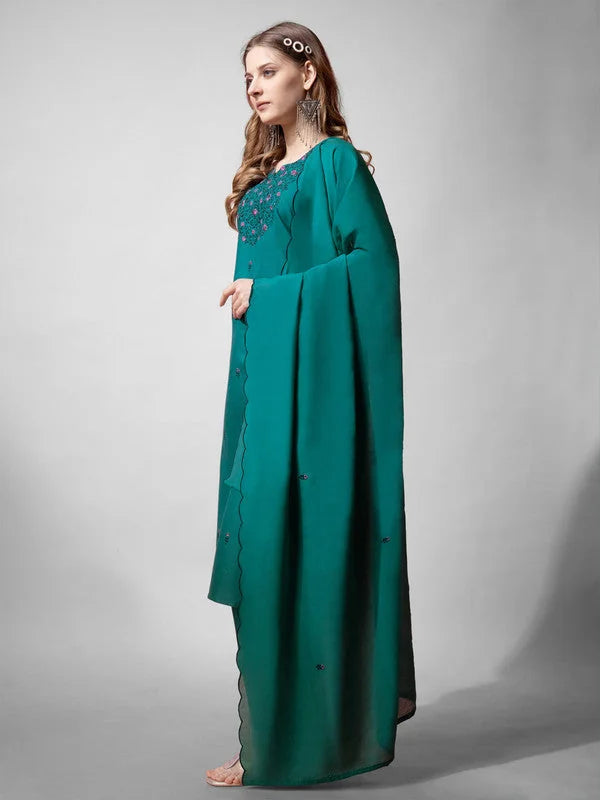 Rama Embroidered Cotton Women's Kurta Set with Dupatta