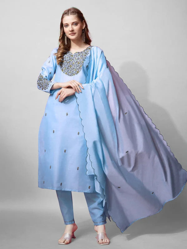 Sky Blue Women's Kurta Set with Dupatta | Indian Kurta Sets