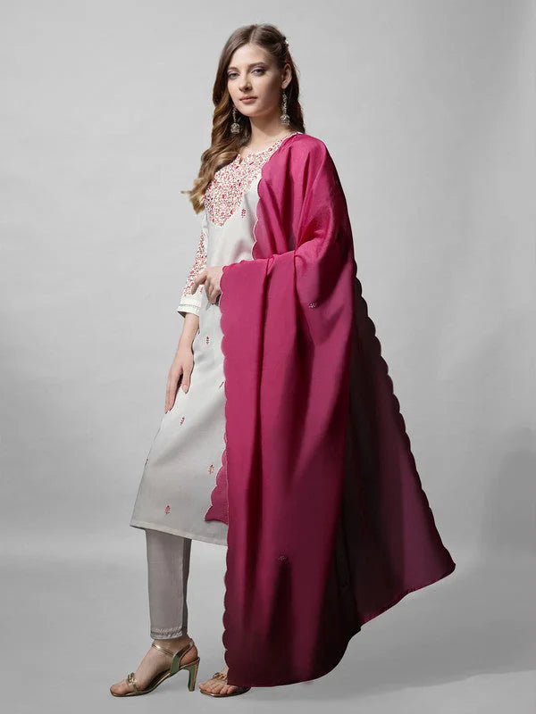 White Embroidered Women's Cotton Kurta Set | Kurta Set with Du...