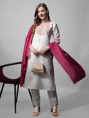 Women Kurta Pant Dupatta Set-1152WHITE