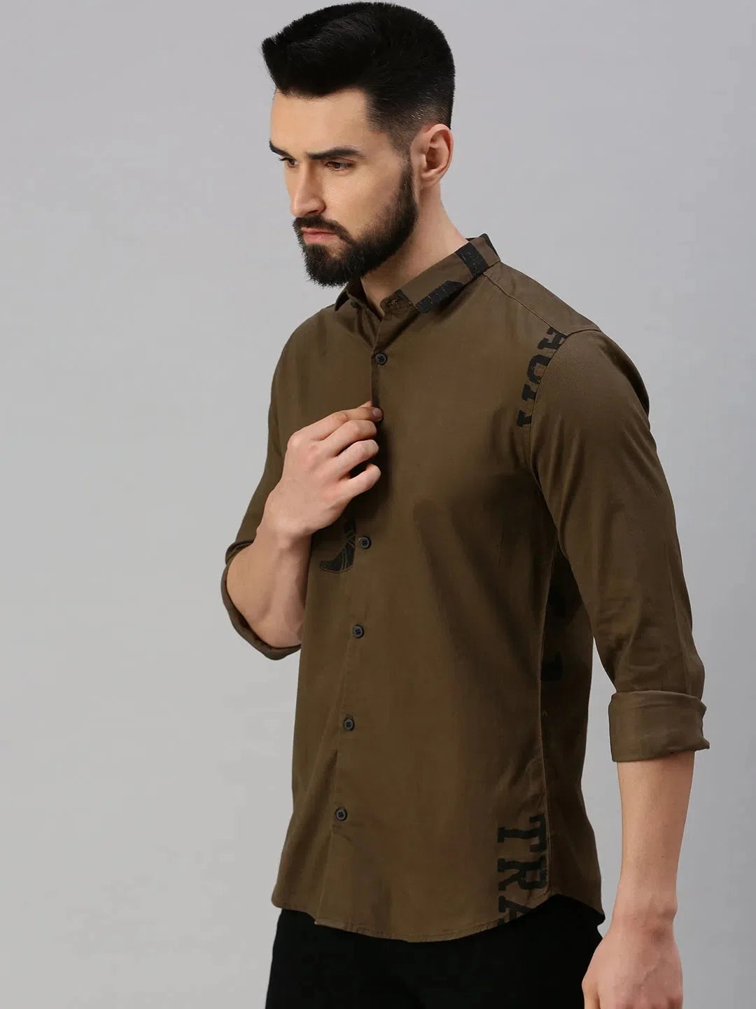 Men's Coffee Brown Printed Cotton Shirt - DesiQlo