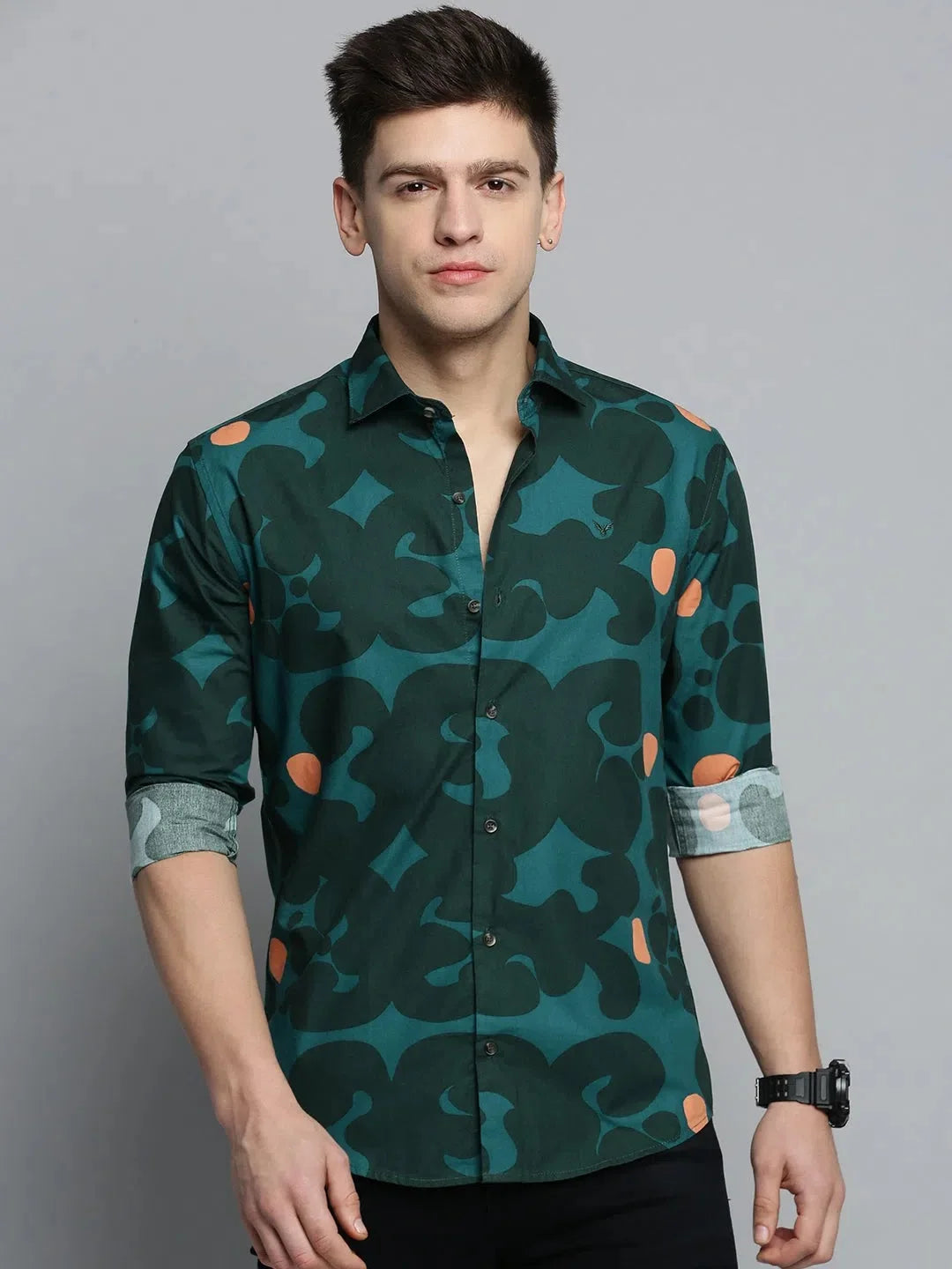 Men's Green Colourblock Shirt | Casual Cotton Mens Shirt