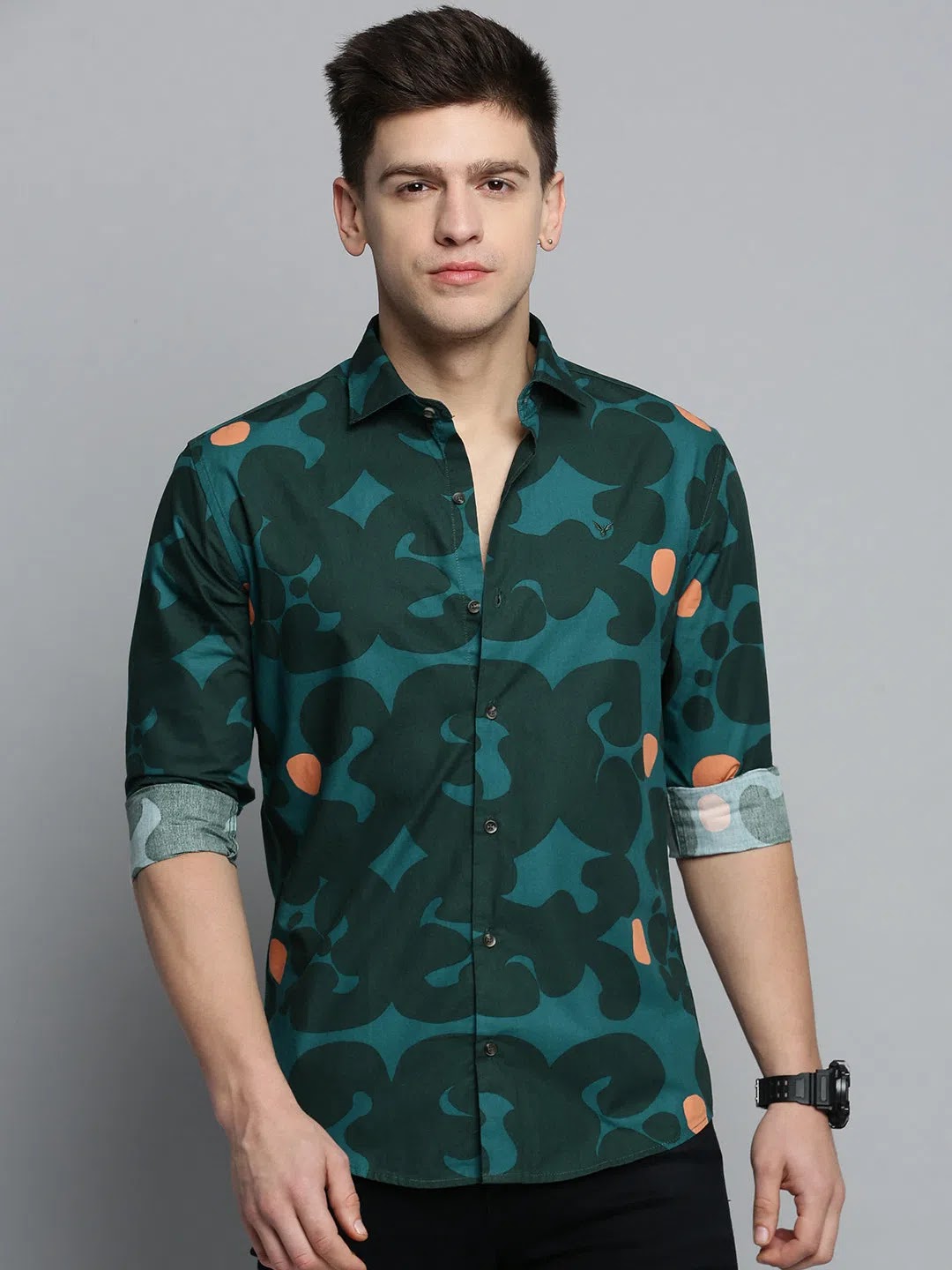 Men's Green Colourblock Shirt | Casual Cotton Mens Shirt