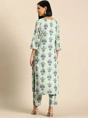 Kurta Pyajama with gota work in Light Green Buti Print