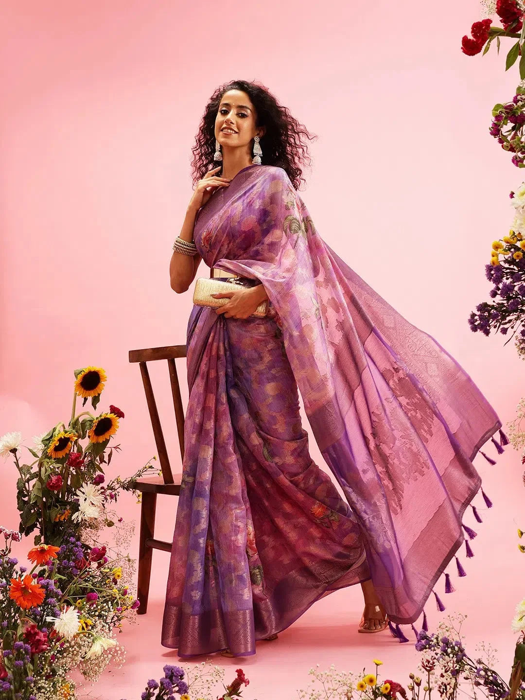 Floral Cotton Saree - Indian Sari Style & Comfort