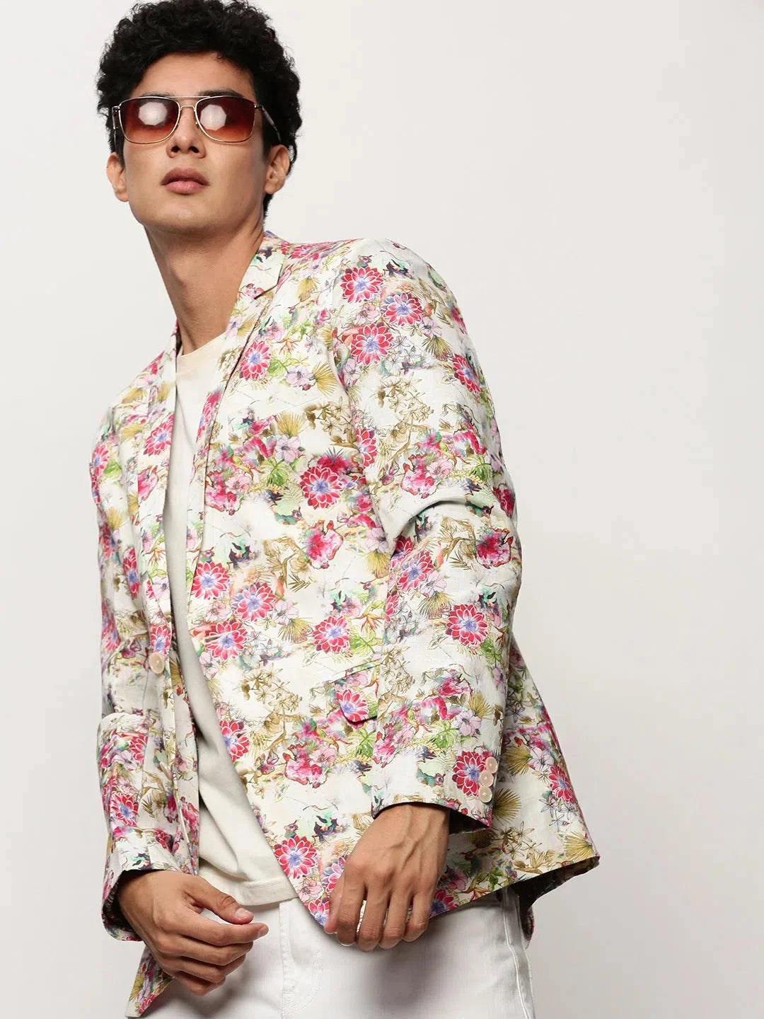 White Printed Casual Blazer - Stylish Men's Ethnic Wear Look