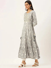 Women's Grey Printed Anarkali Kurtas-AT-A070-LG-Grey