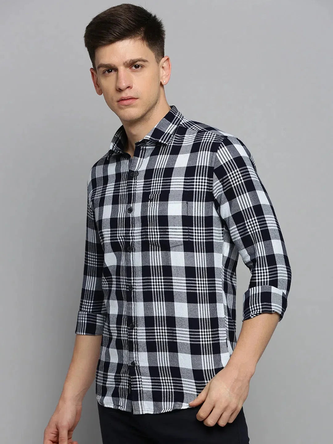 Stylish Navy Checked Mens Shirt - DesiQlo Cotton Casual Shirt
