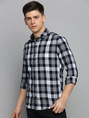Men Navy Checked Casual Shirt-DALTONCHECKS-4101-Navyblue
