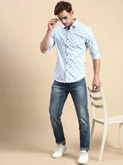 Men Blue Printed Casual Shirt-IKIGAIPRINTS-8831-Blue