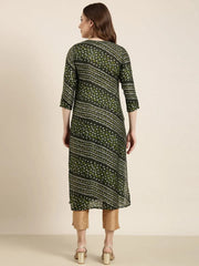 Women Straight Green Bandhani Kurta-GW-703-Green
