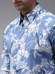 Men Blue Printed Casual Shirt-PERRYPRINT-1848-Blue