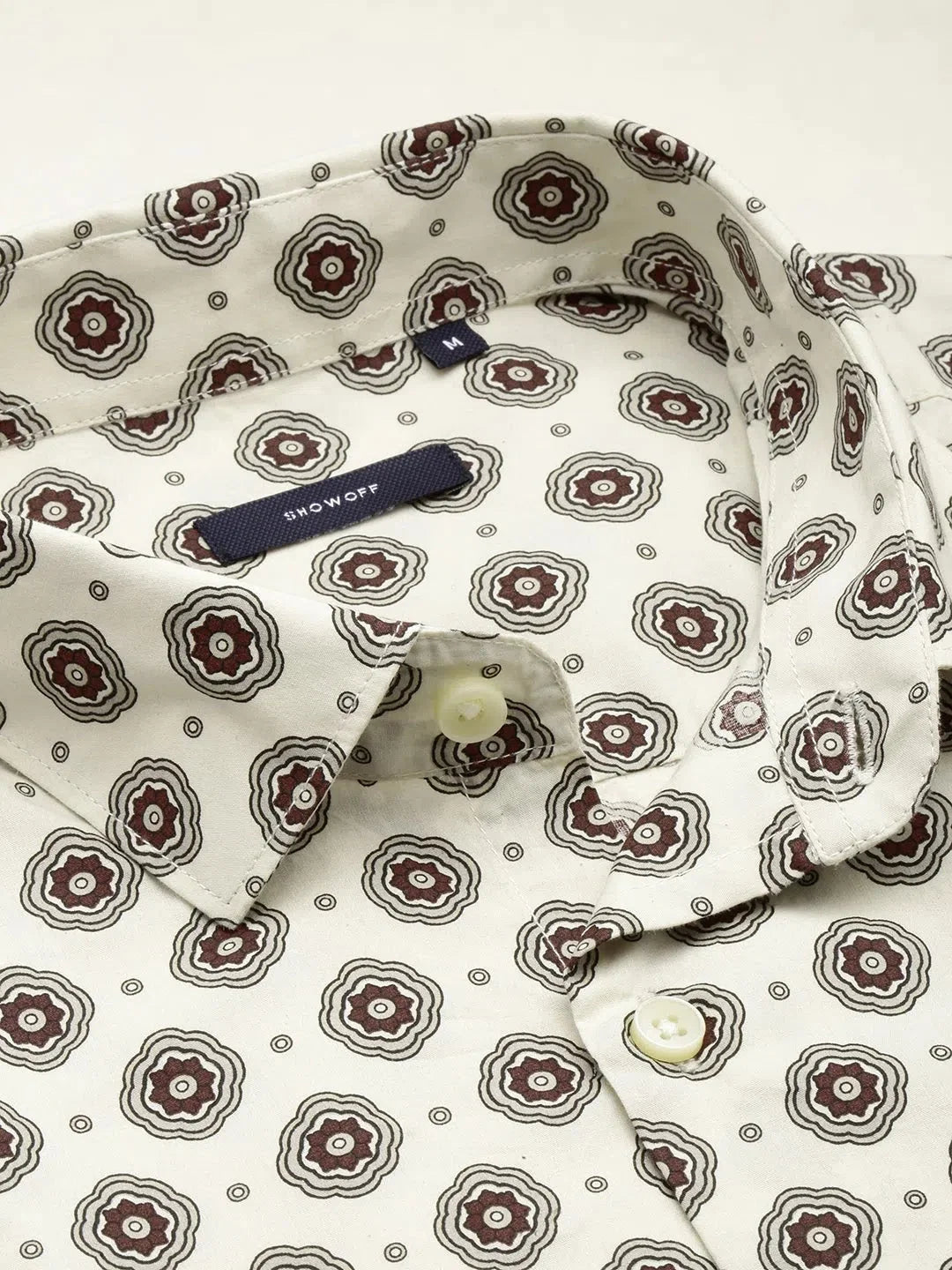 Cream Printed Mens Shirt | Cotton Casual Shirt | DesiQlo