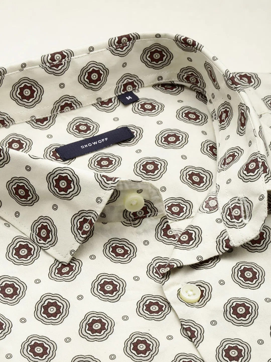 Cream Printed Mens Shirt | Cotton Casual Shirt | DesiQlo
