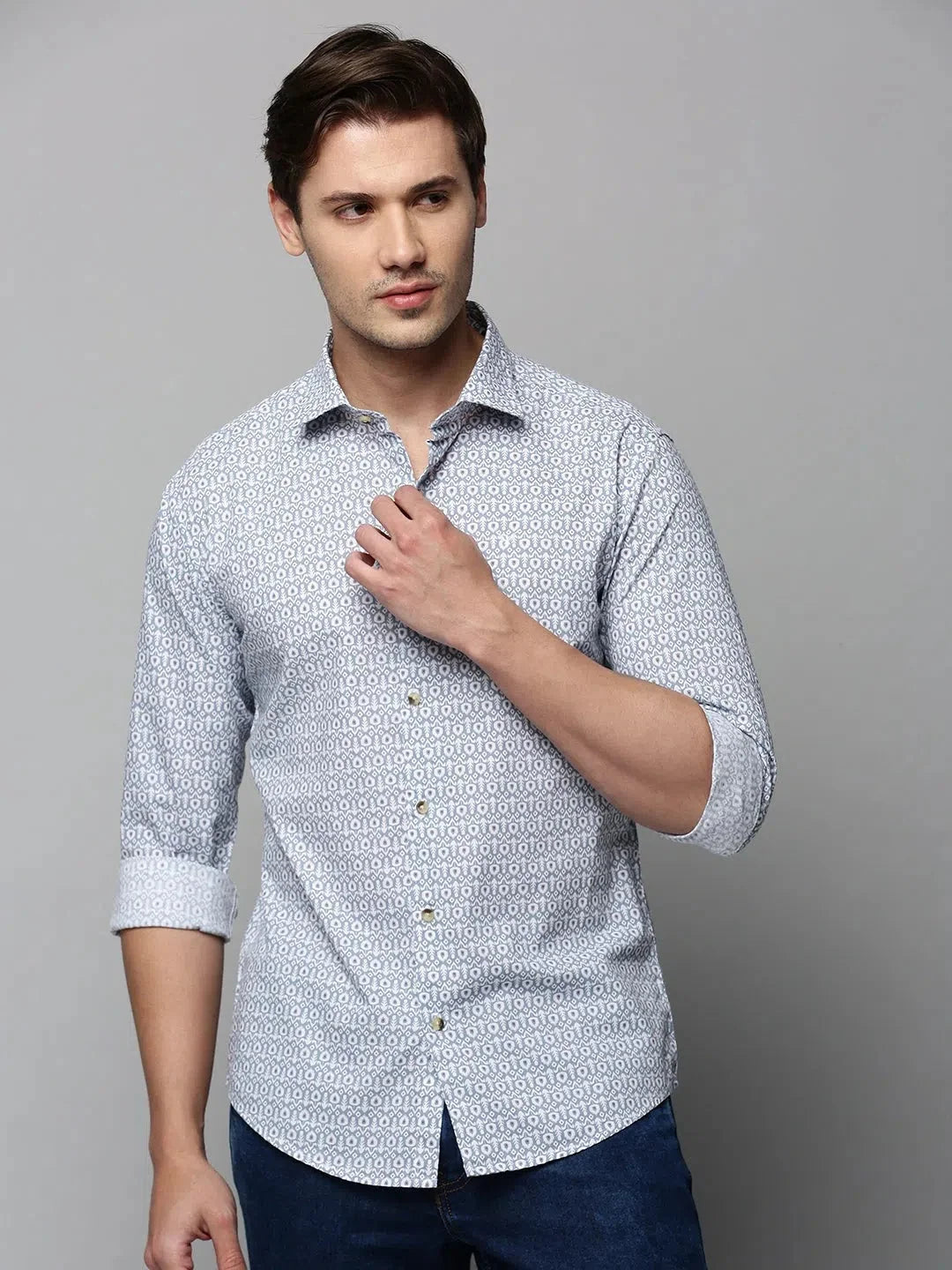 Grey Printed Mens Shirt - Casual Cotton Shirts