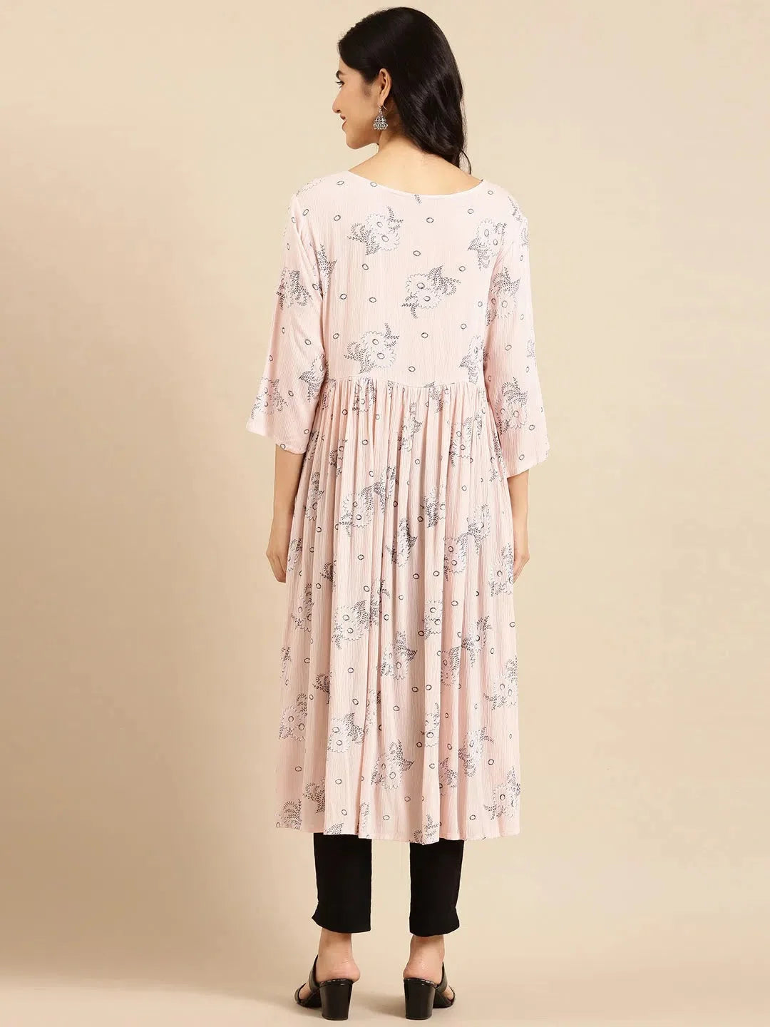 Pink Printed A-Line Kurta | Stylish Indian Kurtis for Women