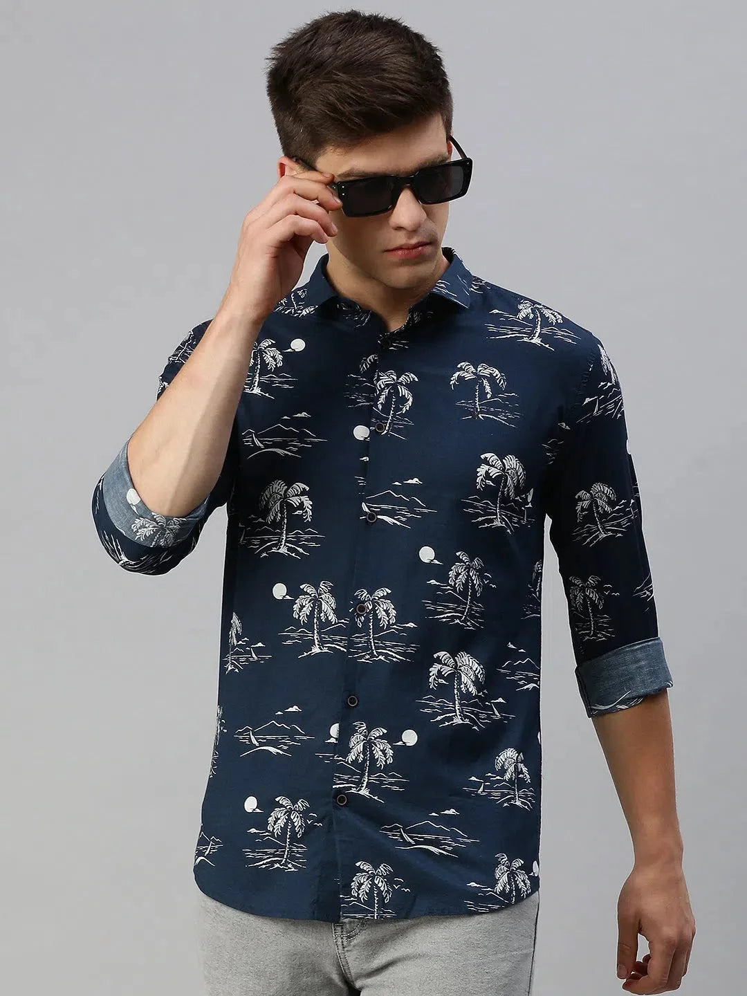 Men Navy Printed Casual Shirt-EECOPRINT-2050-Navyblue