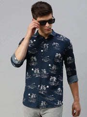 Men Navy Printed Casual Shirt-EECOPRINT-2050-Navyblue