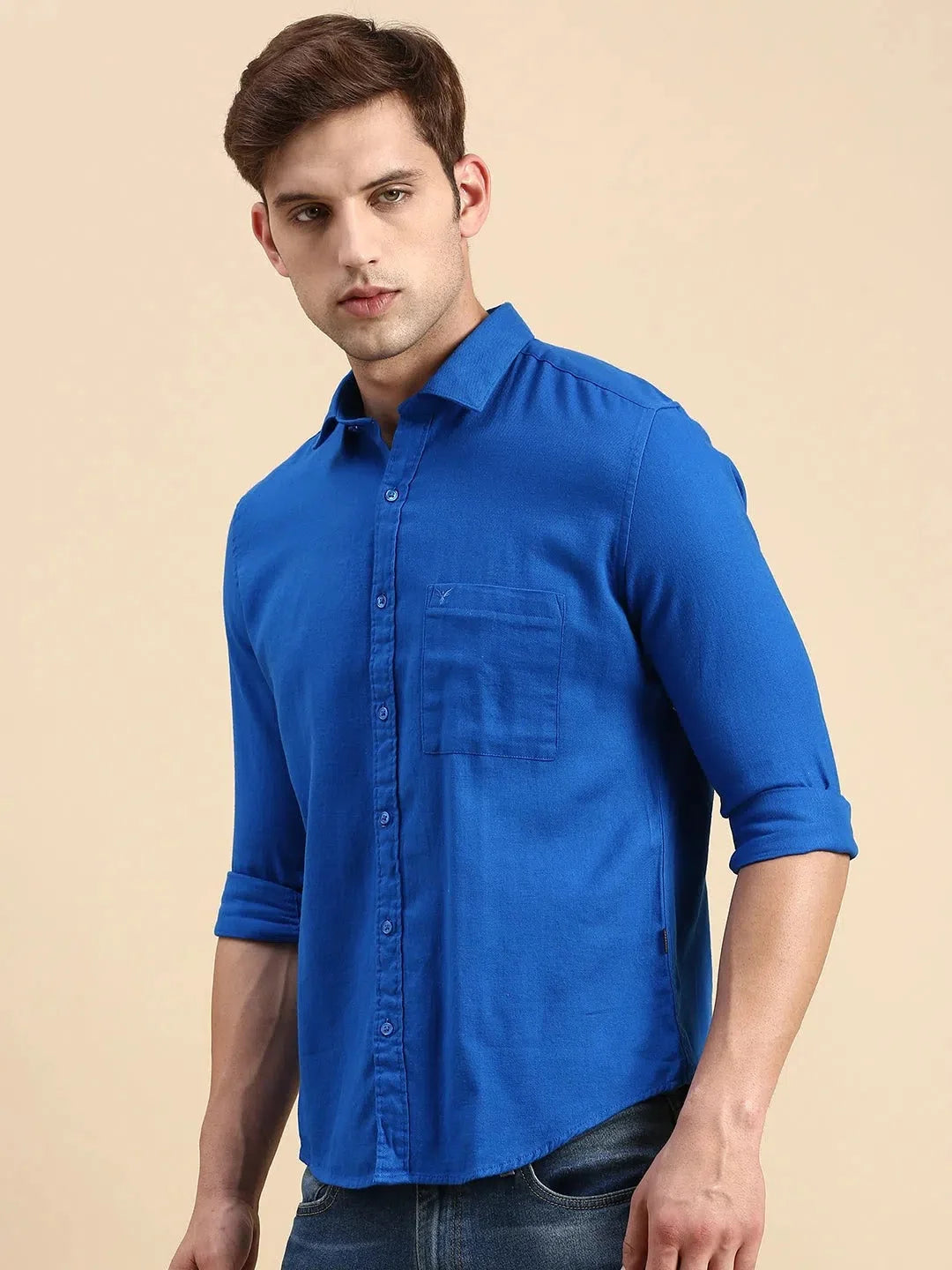 Blue Solid Mens Shirt - DesiQlo Cotton Casual Shirt Online