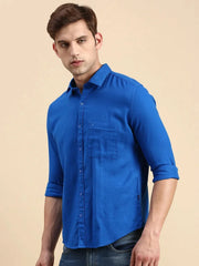 Men Blue Solid Casual Shirt-ALONZOPLAIN-5250-Blue