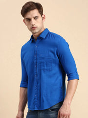 Men Blue Solid Casual Shirt-ALONZOPLAIN-5250-Blue