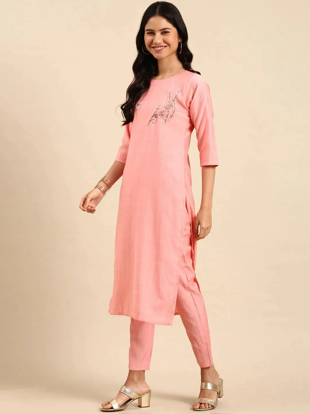 Peach Solid Women's Kurta Set | Cotton Indian Kurta Sets