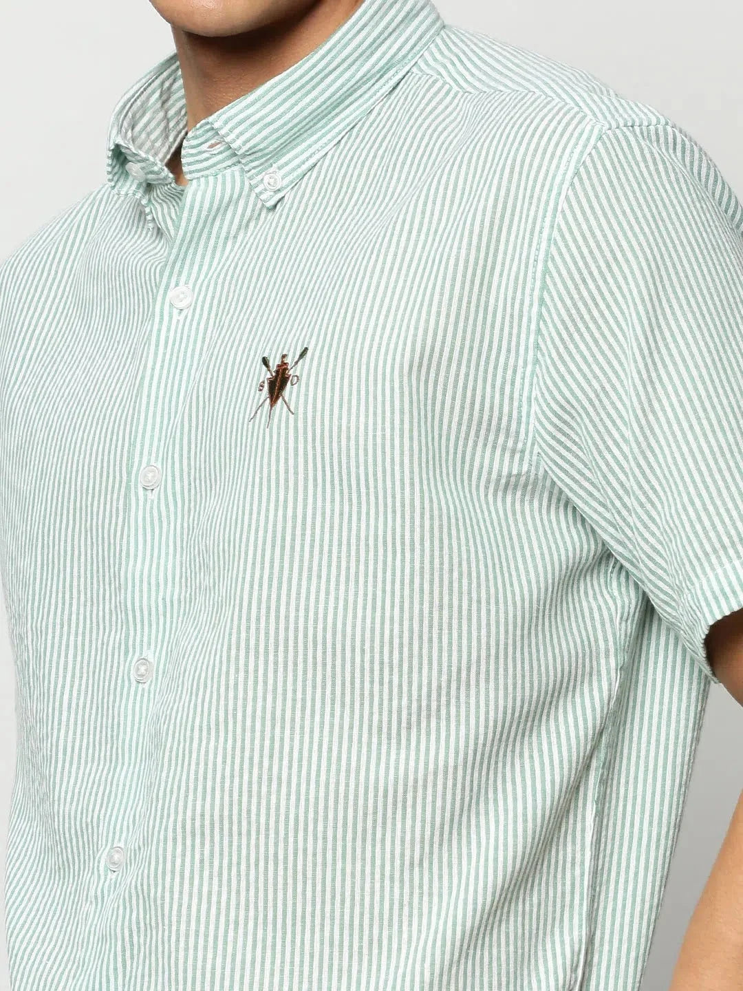 Green Striped Mens Cotton Shirt - Casual Shirts by DesiQlo