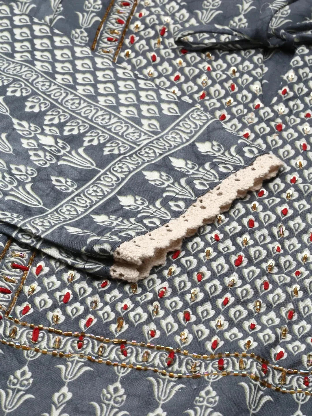 Grey Printed Cotton Kurta Set | Women's Designer Kurta Sets