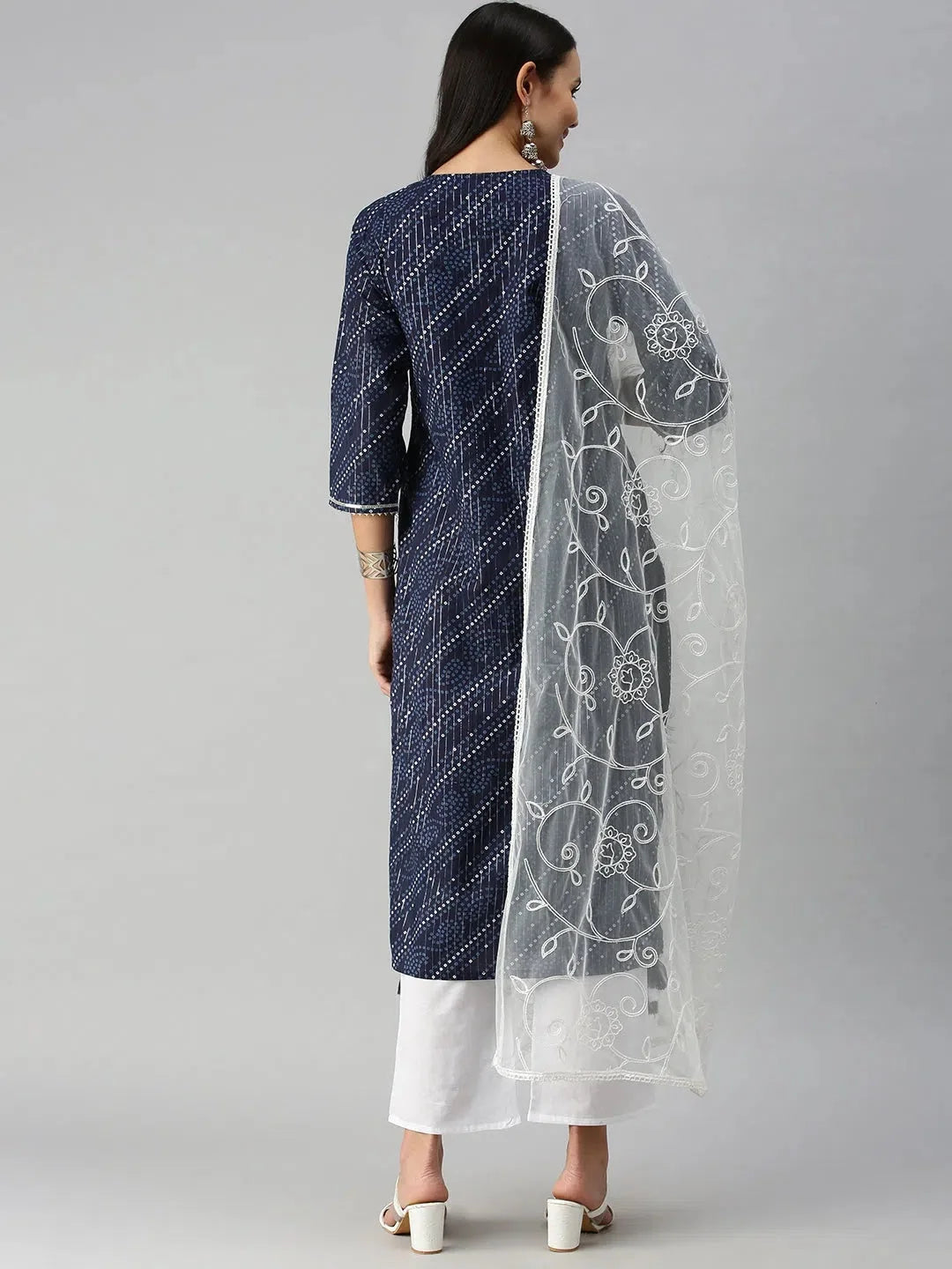 Navy Blue & White Geometric Women's Kurta Sets | Showoff