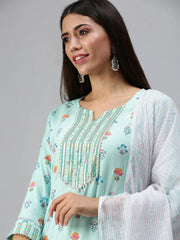 Women's Blue Printed Kurta SetsG06-Blue
