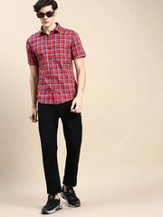 Men Red Checked Casual Shirt-ALMACHECKS-82-Redmulti