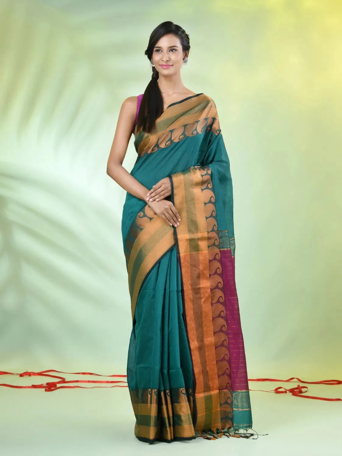 Green Cotton Saree | Indian Sarees with Zari