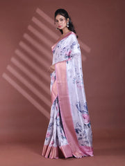 Light Lavender Floral Print Silk Soft Saree With Zari Border-MA60BSL01770013