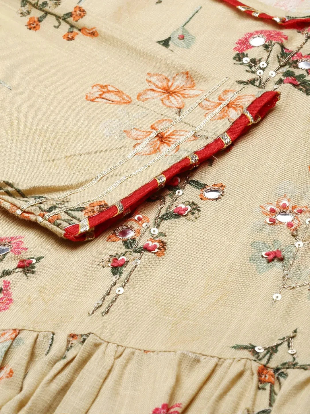 Beige Floral Kurta Set | Women's Designer Kurta Sets