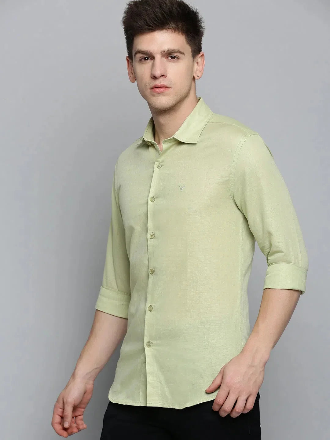 Green Solid Cotton Mens Shirt | Casual & Stylish - DesiQlo