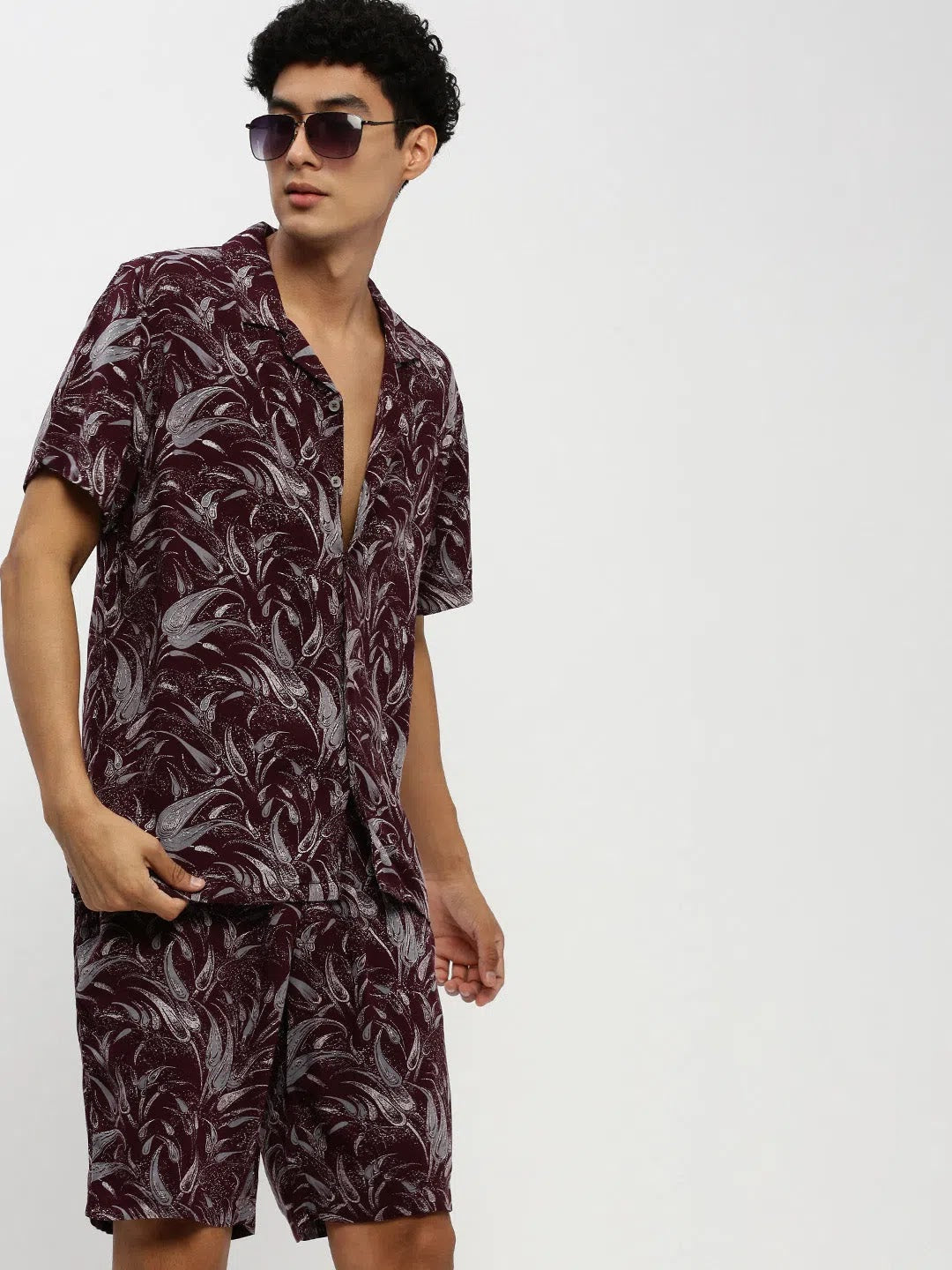 Men's Magenta Printed Co ord Set | Casual Mens Two Piece Sets