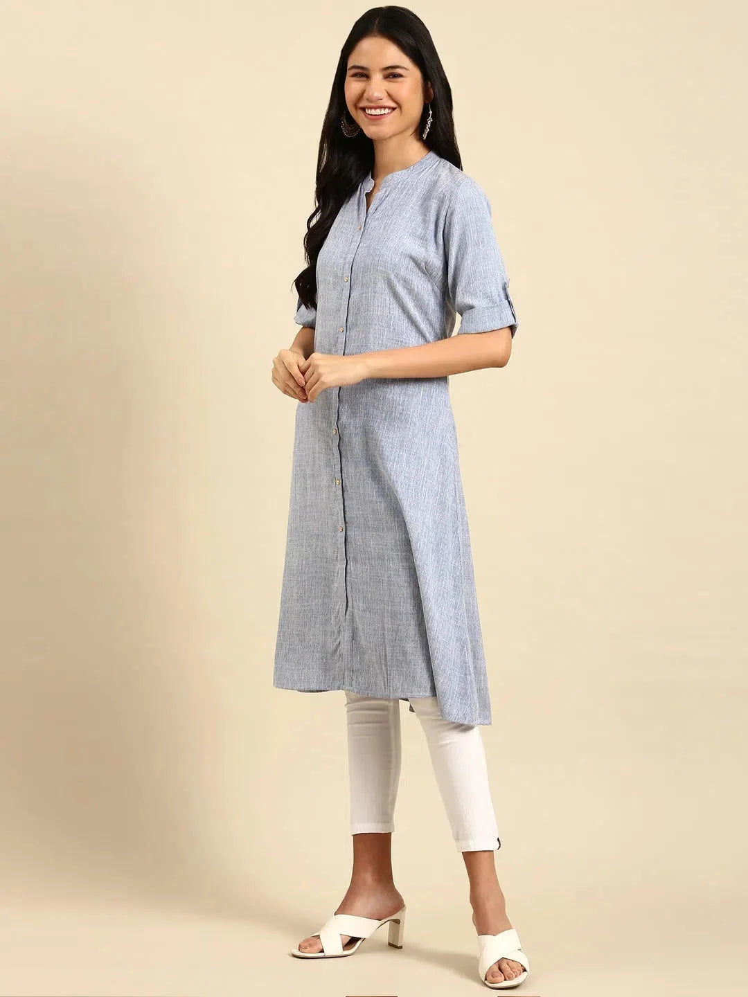Blue Solid Indian Kurta for Women - Viscose Kurti | DesiQlo
