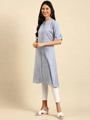 Women's Blue Solid Straight Kurta-DF-1350-Blue