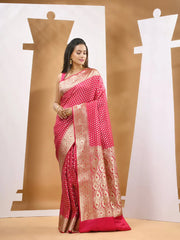Fuchsia Silk Banarasi Saree With Ethnic Motifs And Woven Designs-MA53BSL441050024