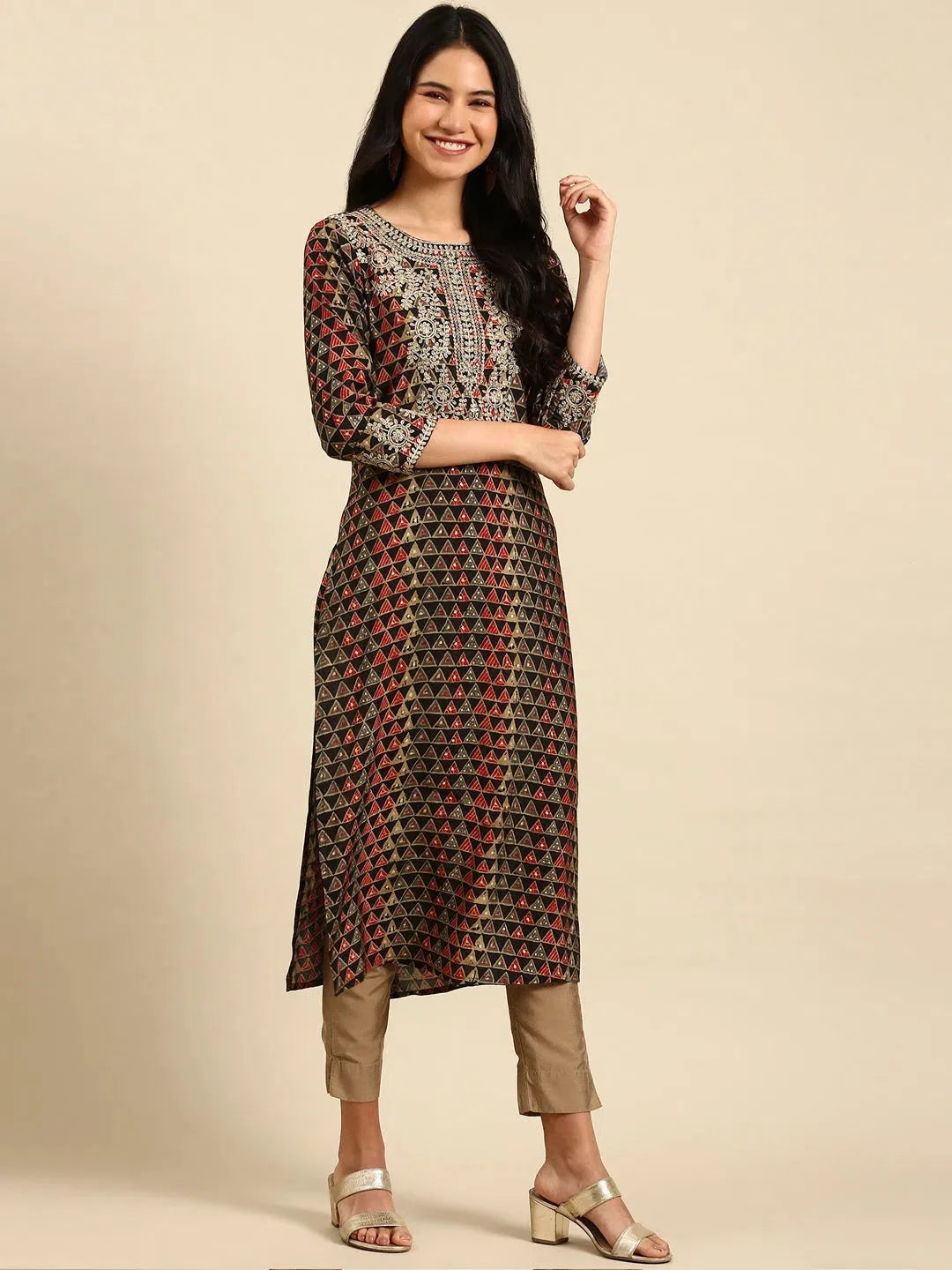 Black Printed Kurta | Women's Straight Indian Kurta Fashion