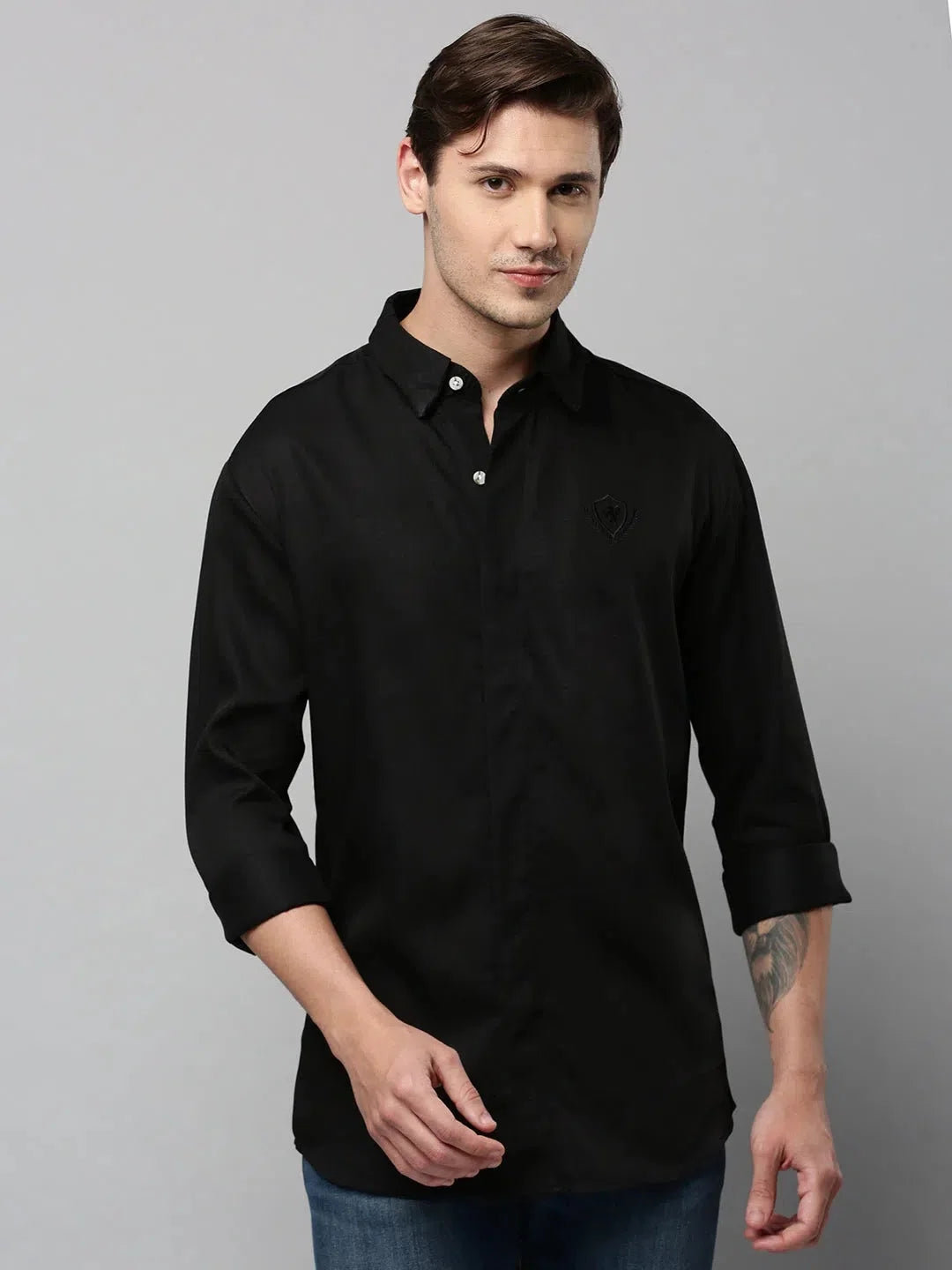Black Solid Mens Shirt - Casual Cotton Shirt by DesiQlo