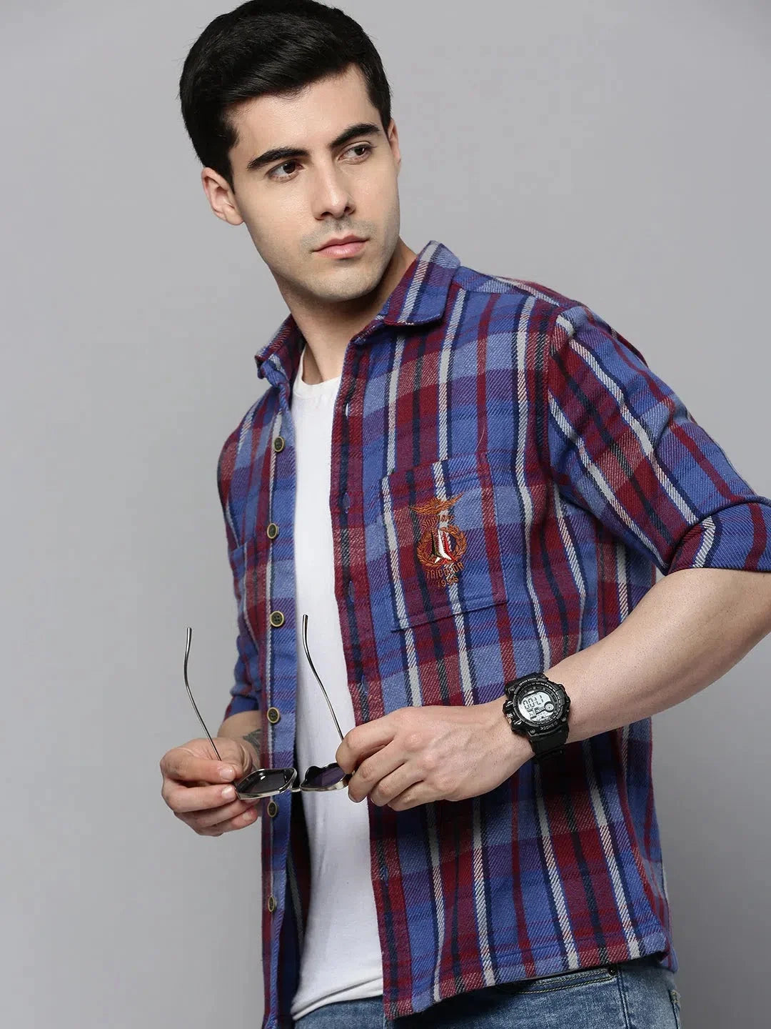 Blue Checked Mens Shirt | Cotton Casual Shirt DesiQlo